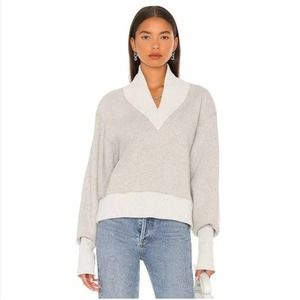Agolde Klara Extended V-Neck Sweatshirt Heather Grey Medium